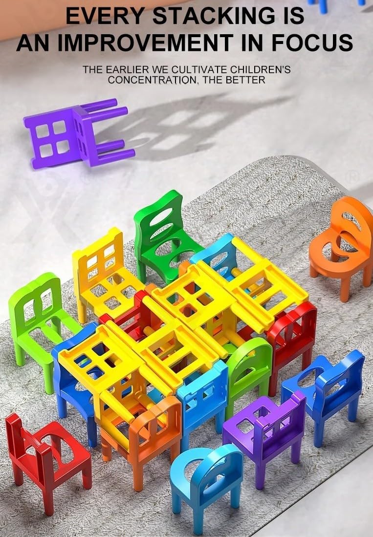 Mini Stack Chairs Building Game for Kids | Creative Stacking Toy | 36 Pieces | Random Colour | Pack of 1
