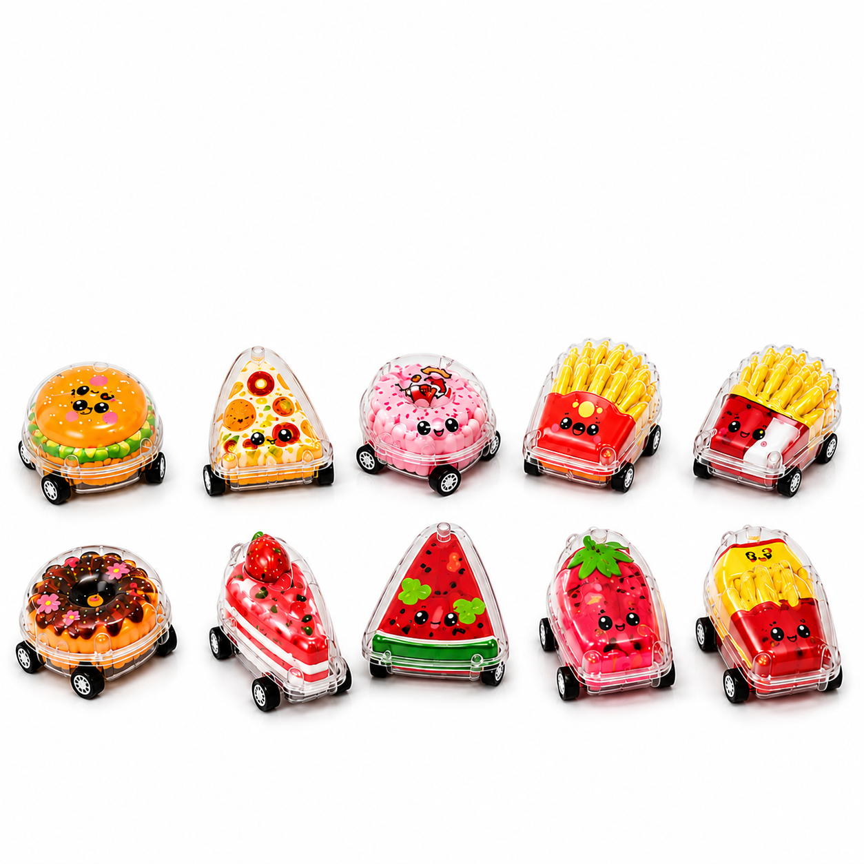 Mini Food Shape Moving Toy Cars for Kids | Random Color & Design | Pack of 10