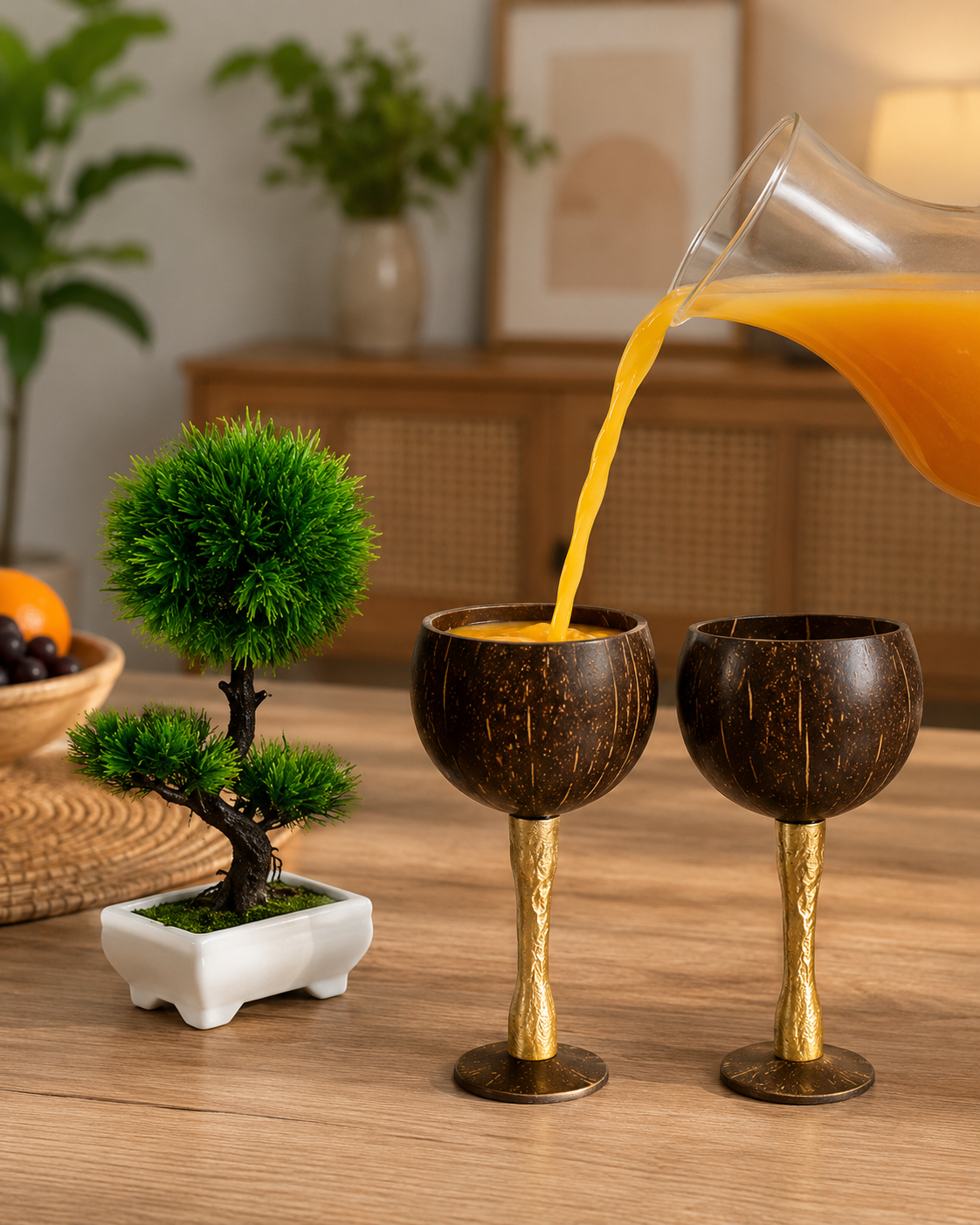 Handmade Coconut Shell Wine & Juice Cup (Pack of 2)