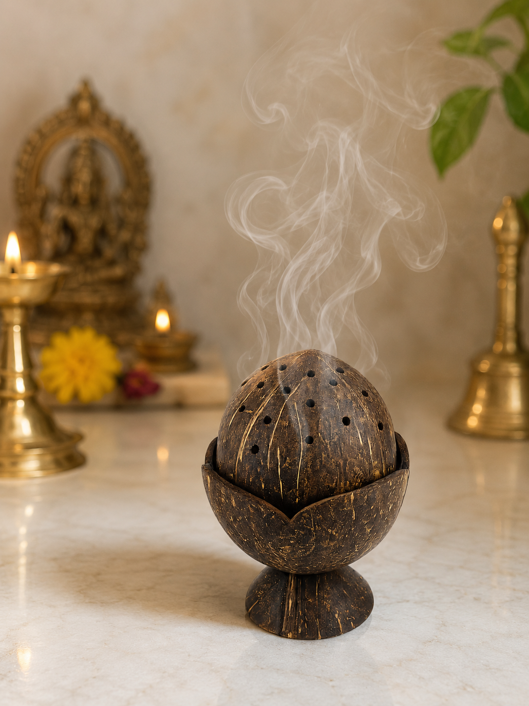 Handcrafted Coconut Shell Sambrani Stand (pack of 2)