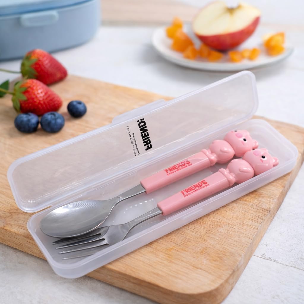 Cute Cartoon Spoon & Fork Set for Kids | Attractive Printed Handle | Random Colour & Design | Pack of 1