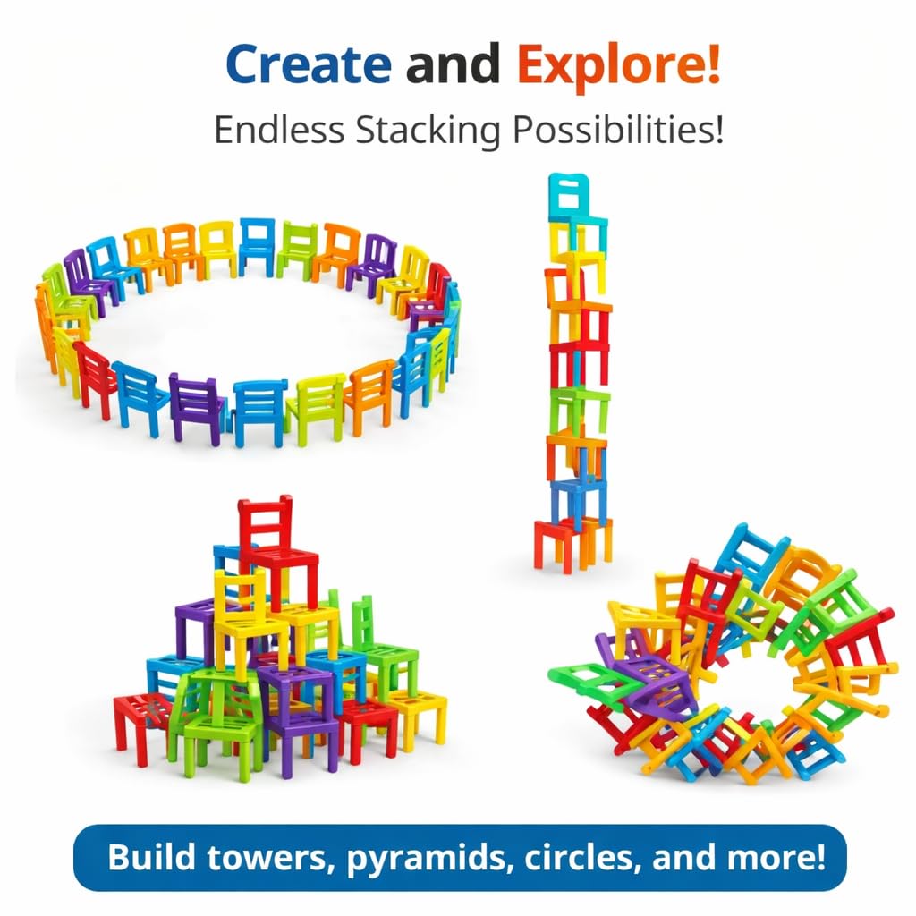 Mini Stack Chairs Building Game for Kids | Creative Stacking Toy | 36 Pieces | Random Colour | Pack of 1