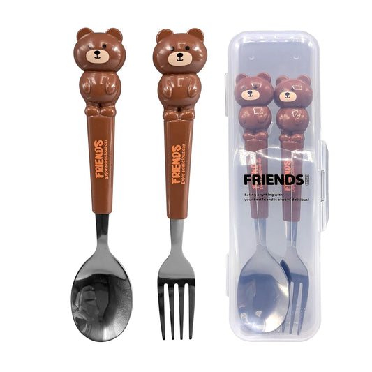 Cute Cartoon Spoon & Fork Set for Kids | Attractive Printed Handle | Random Colour & Design | Pack of 1