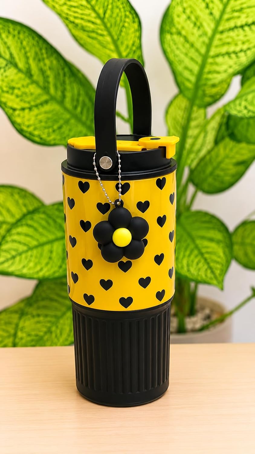 Cute Printed Water Bottle with Straw & Handle
