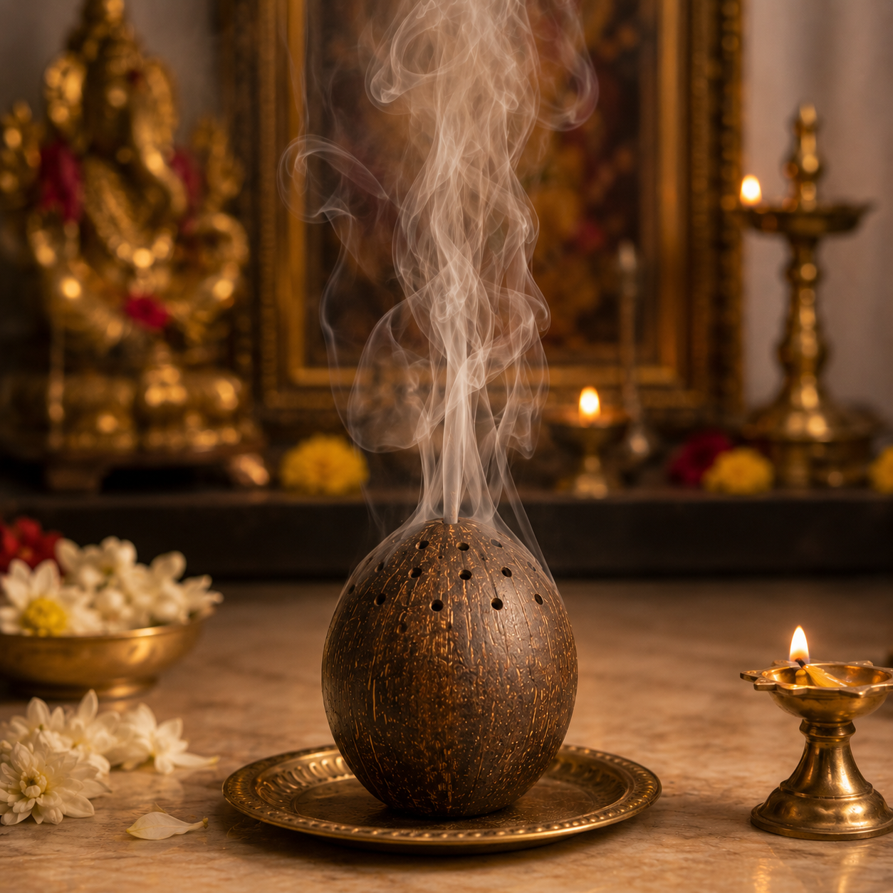 Handcrafted Coconut Shell Sambrani Dhoop Stand  (pack of 2)