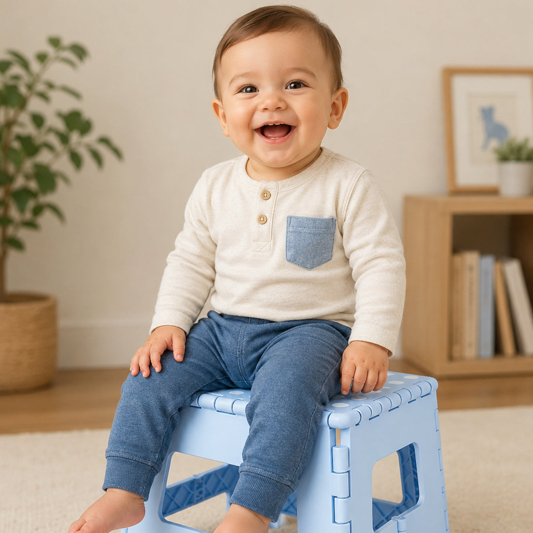 Kids Foldable Collapsible Plastic Stool with Non-Slip Surface (Blue)