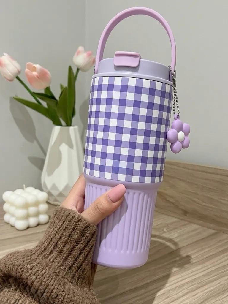 Cute Printed Water Bottle with Straw & Handle