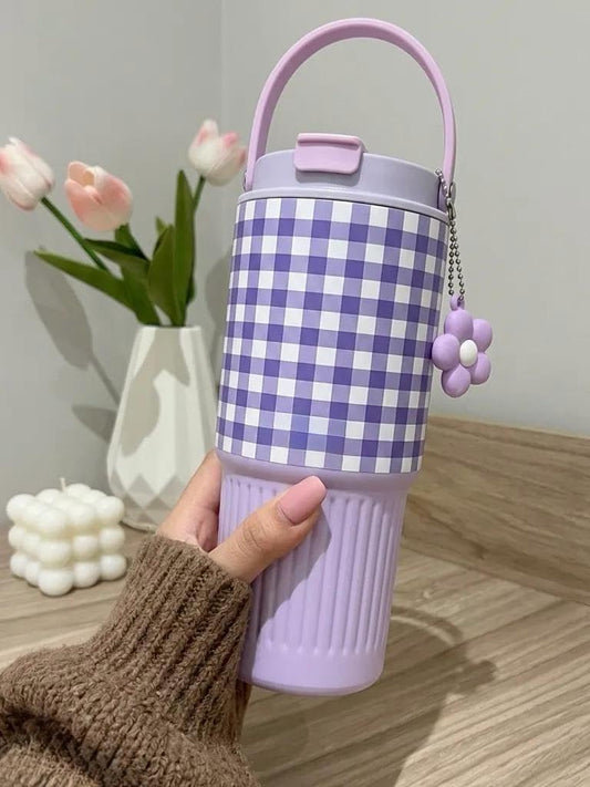 Cute Printed Water Bottle with Straw & Handle