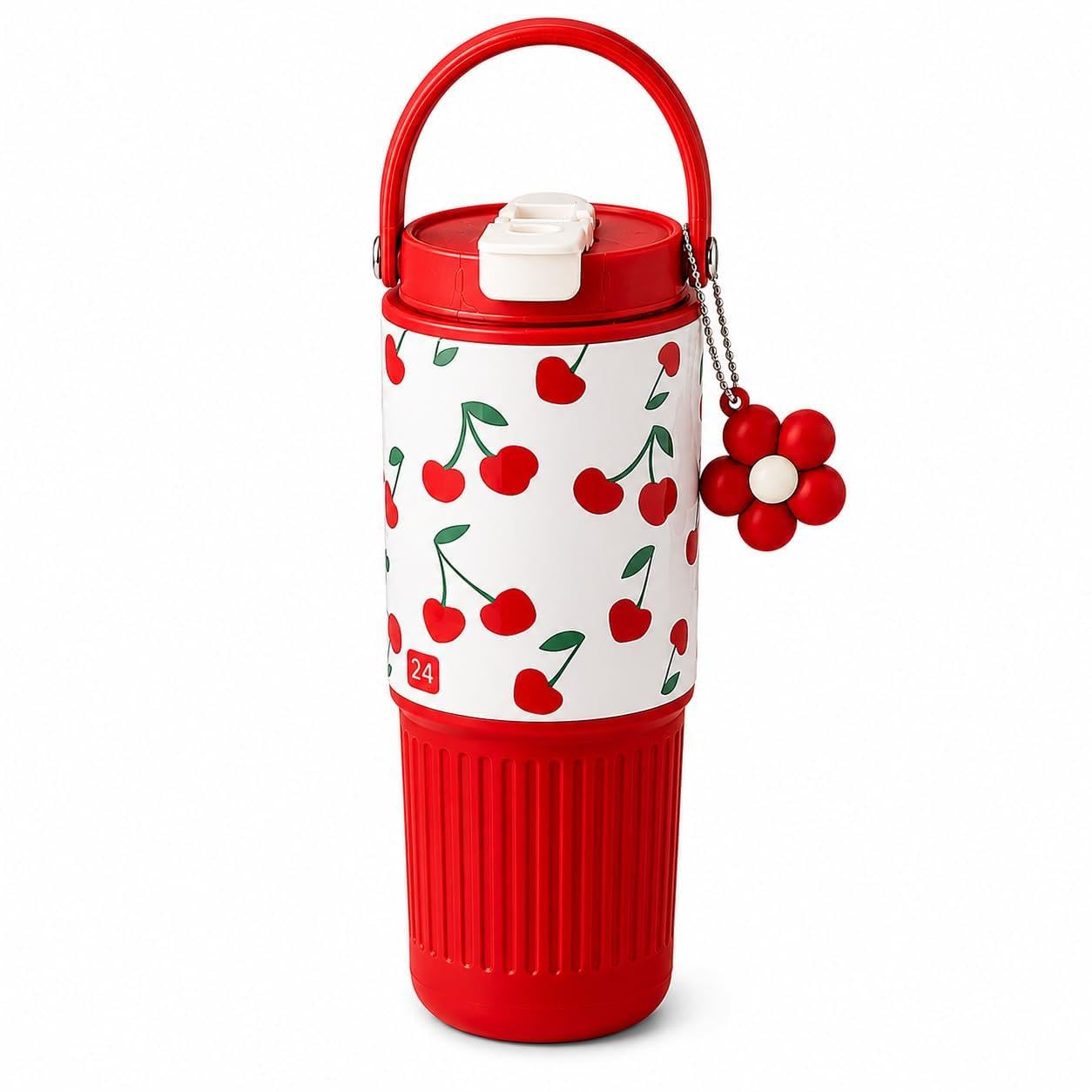 Cute Printed Water Bottle with Straw & Handle