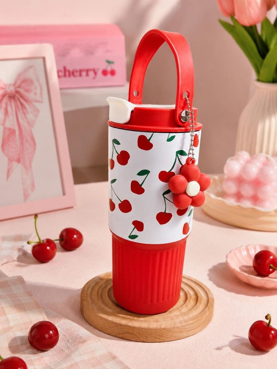 Cute Printed Water Bottle with Straw & Handle