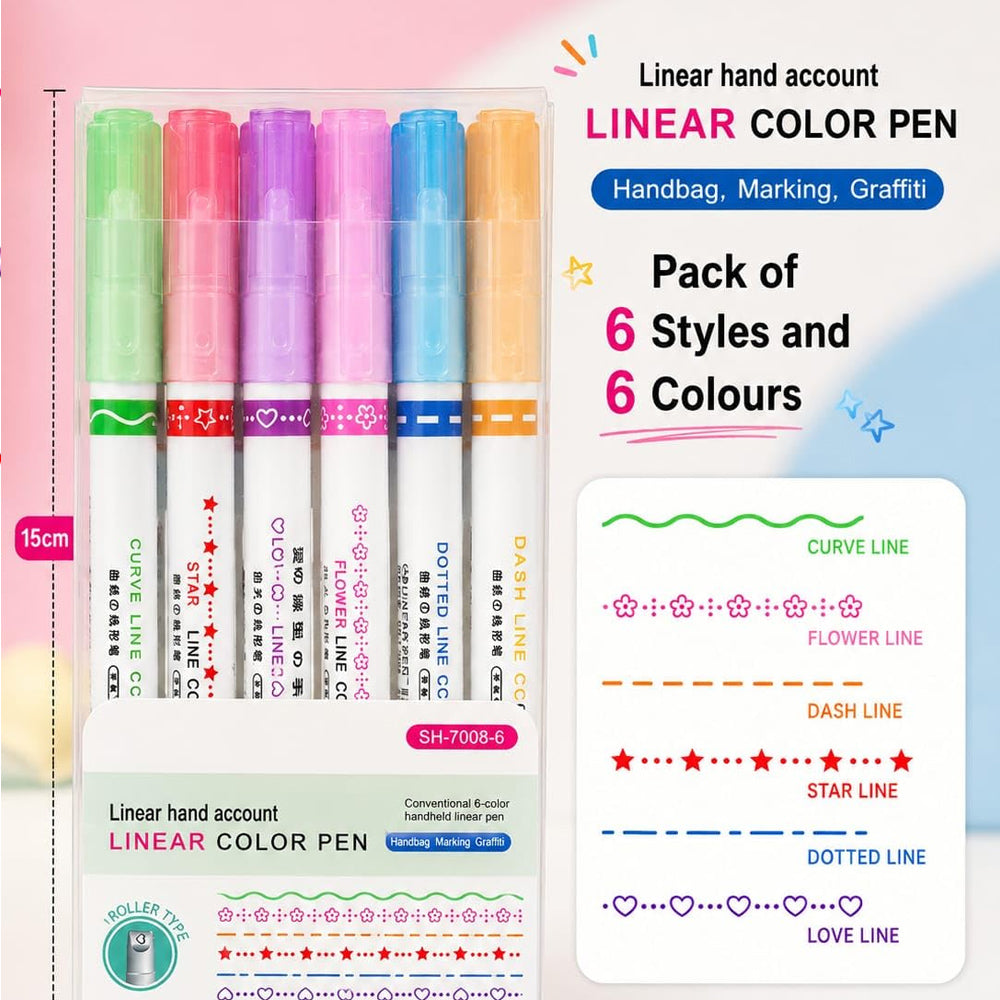 Linear Roller Curve Highlighter Pen Pack Of 6