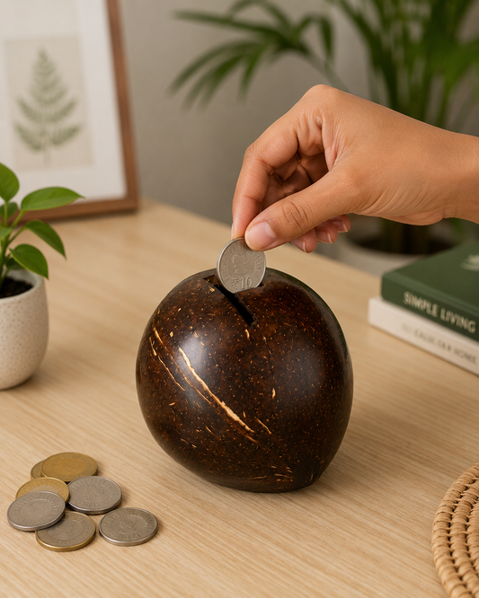 Handcrafted Natural Coconut Shell Piggy Bank  (pack of 2)