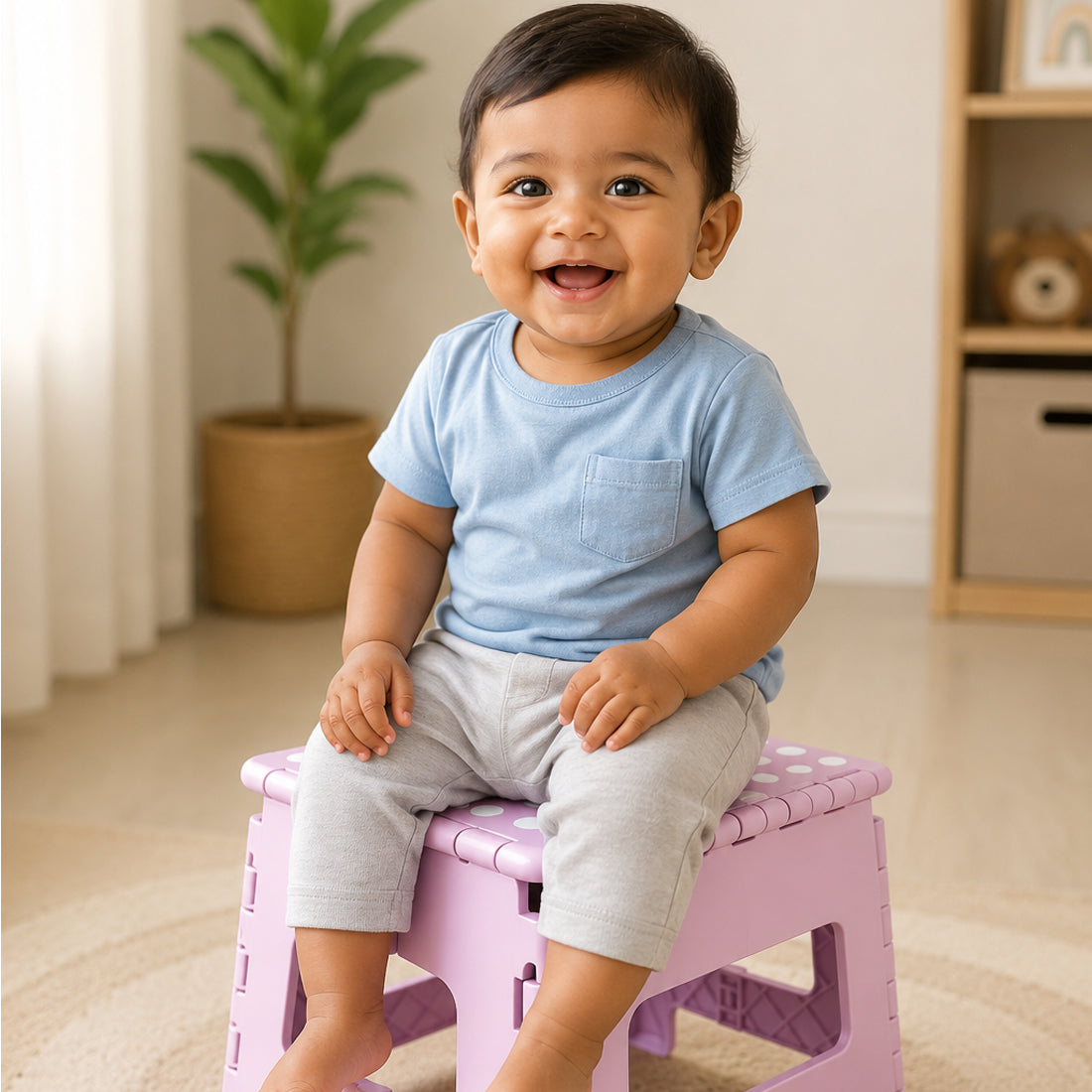 Kids Foldable Collapsible Plastic Stool with Non-Slip Surface (Pink)