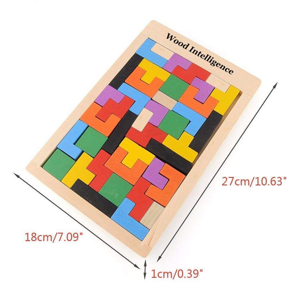 Wooden Tetris Puzzle Brain Teaser Toy Colorful Jigsaw Game